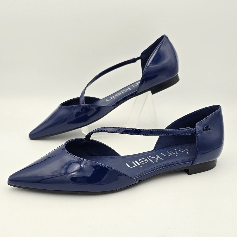 Calvin Klein Women's Sannie Pointy Toe Dress Flats, Blue Patent Leather, Sz 9.5M - Picture 5 of 11